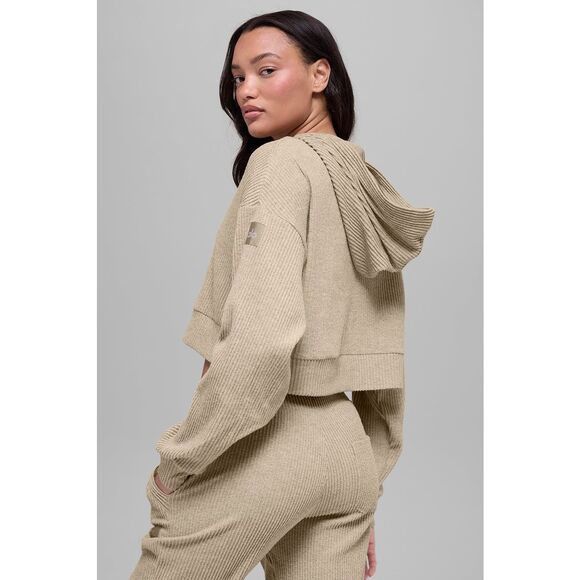 Alo Yoga Tops - NWOT Alo Yoga Muse Hoodie Gravel Heather Tan Ribbed Cropped Pullover Size Medium